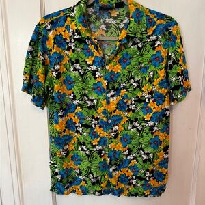 Disney Mickey Mouse Tropical Floral Short-Sleeve Shirt Hawaiian Small